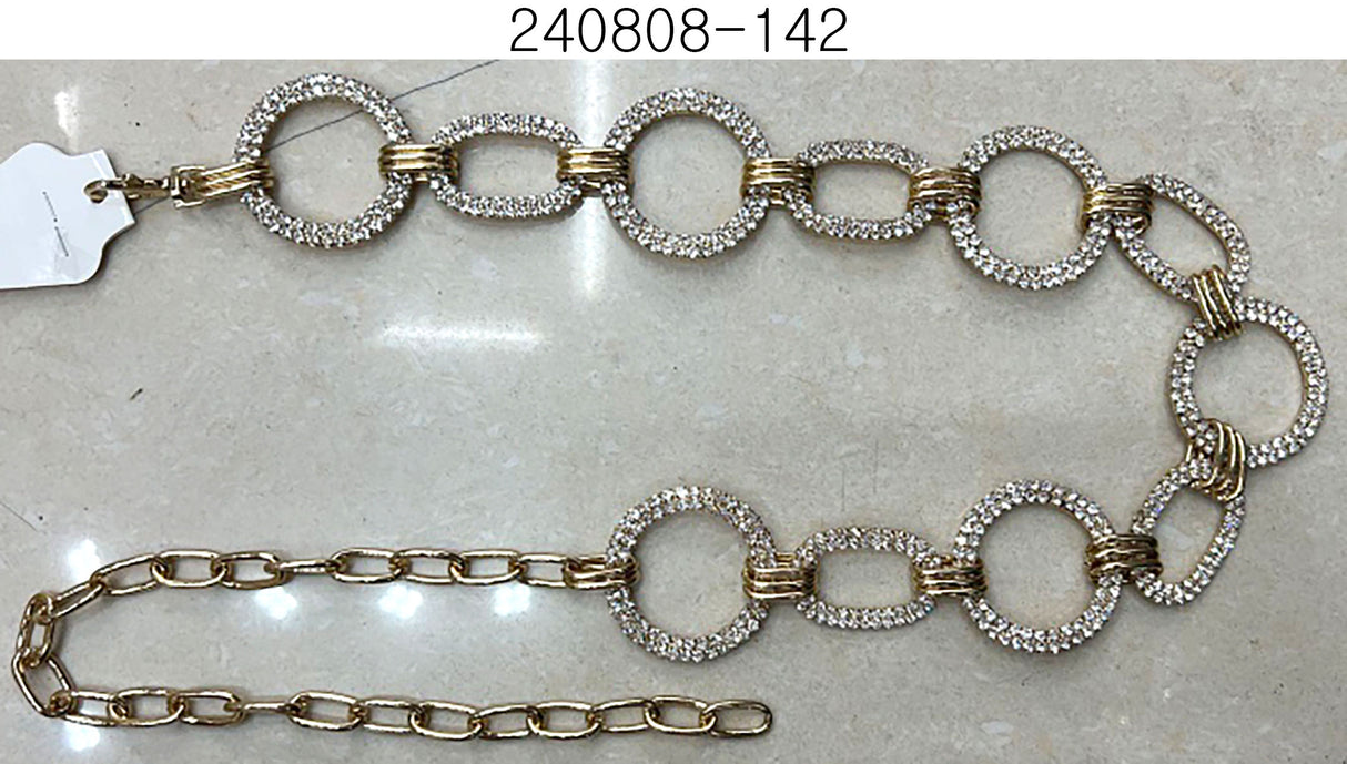 Fashion Rhinestone Belt with Circle Designs #KM1480GDCLR (PC)