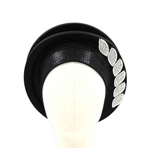 Fashion Multi-Layer Rhinestone Leaf Trim Hat #KM1587BK Black (PC)