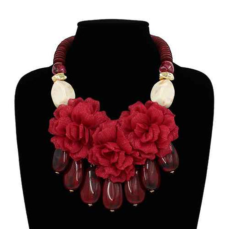 Fashion Floral Chunky Bead Statement Necklace #KN2112 - Multiple Colors (PC)
