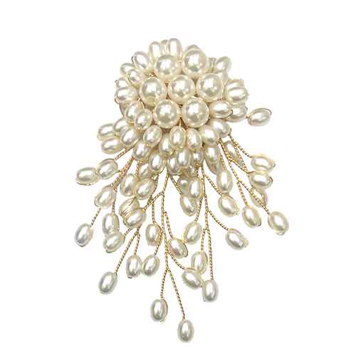 Fashion Pearl Cluster Tassel Brooch #KP2179GDCRM Cream (PC)