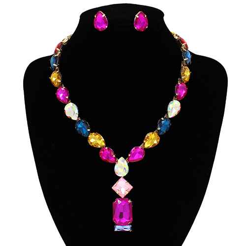 Fashion Teardrop Statement Necklace Set #KS2121 - Multiple Colors (PC)