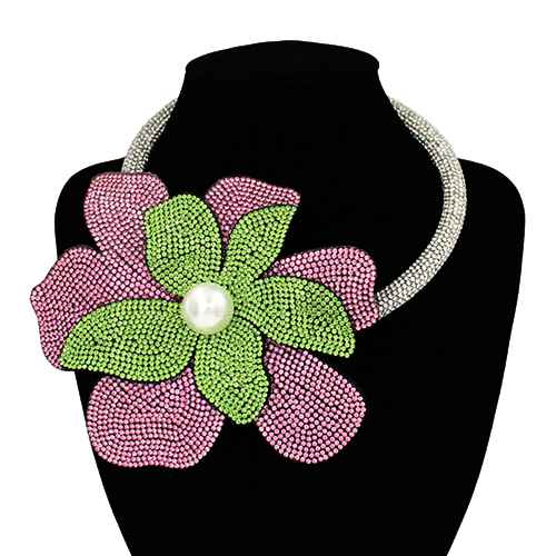 Fashion Rhinestone Flower Choker Necklace #KS2160 - Multiple Colors (PC)