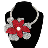 Fashion Rhinestone Flower Choker Necklace #KS2160 - Multiple Colors (PC)