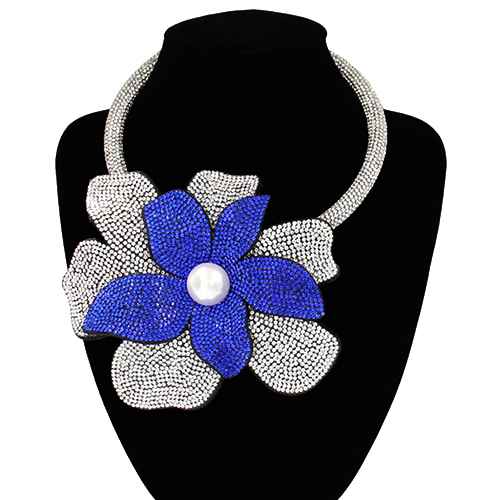 Fashion Rhinestone Flower Choker Necklace #KS2160 - Multiple Colors (PC)