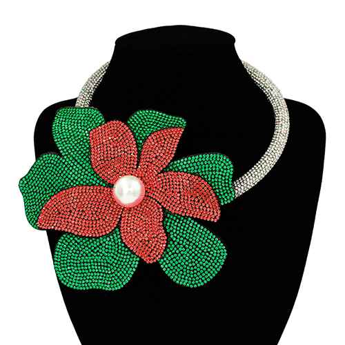 Fashion Rhinestone Flower Choker Necklace #KS2160 - Multiple Colors (PC)