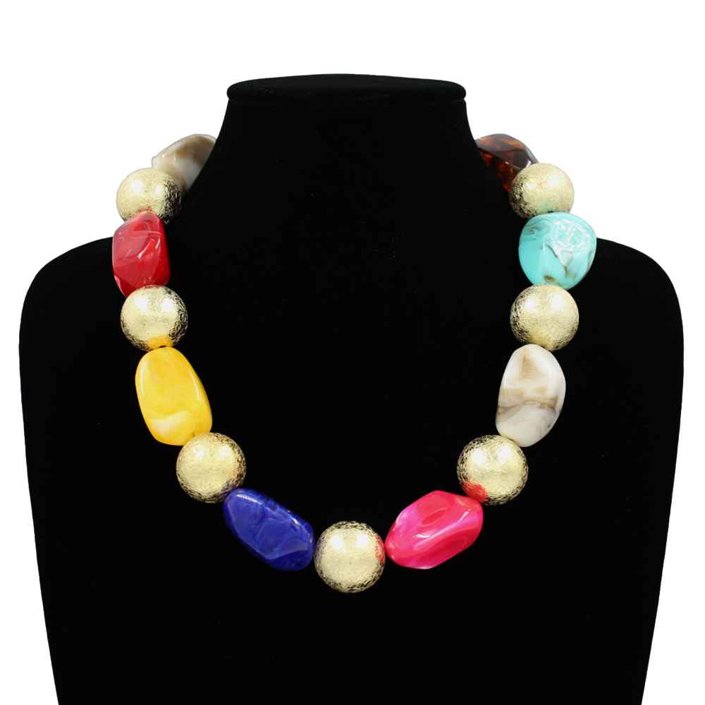Fashion Two-Tone Stone Bead Necklace #KS2209 - Multiple Colors (PC)
