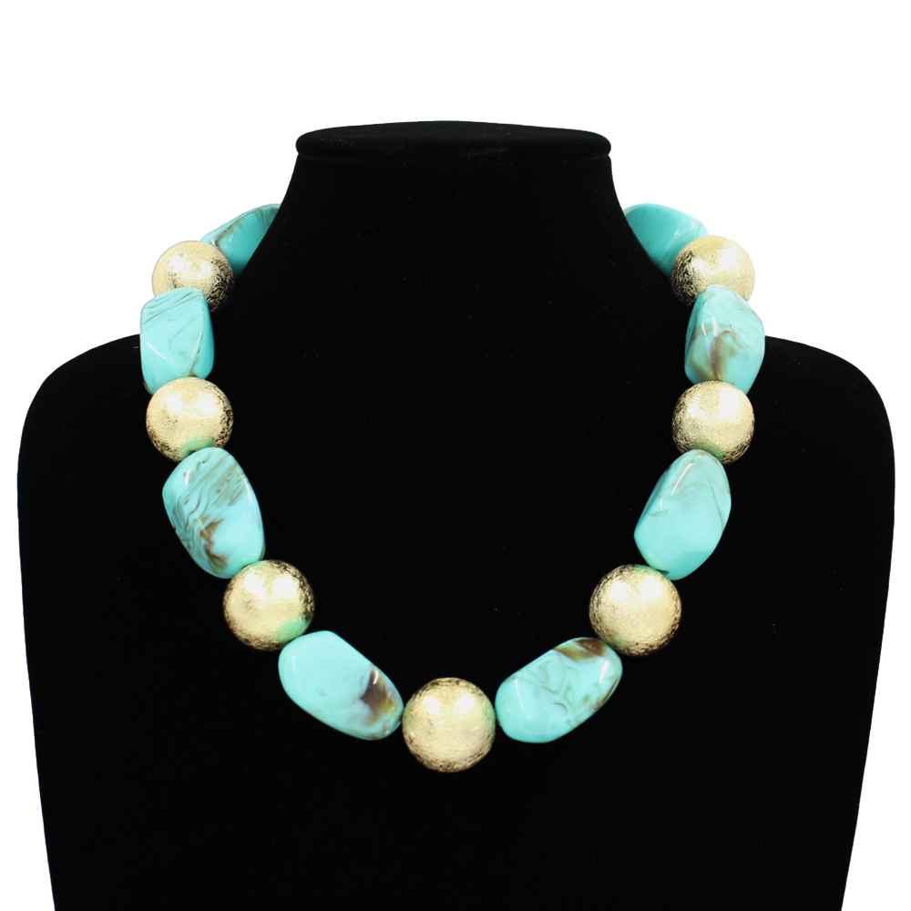 Fashion Two-Tone Stone Bead Necklace #KS2209 - Multiple Colors (PC)