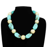Fashion Two-Tone Stone Bead Necklace #KS2209 - Multiple Colors (PC)