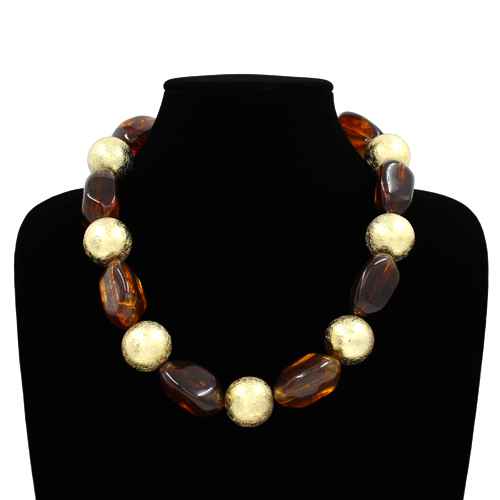 Fashion Two-Tone Stone Bead Necklace #KS2209 - Multiple Colors (PC)