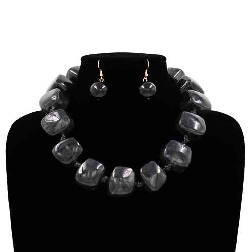 Fashion Large Square Bead Necklace Set #KS2225 - Multiple Colors (PC)