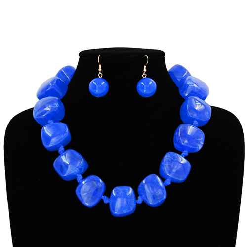 Fashion Large Square Bead Necklace Set #KS2225 - Multiple Colors (PC)