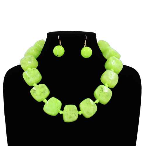 Fashion Large Square Bead Necklace Set #KS2225 - Multiple Colors (PC)