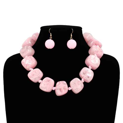 Fashion Large Square Bead Necklace Set #KS2225 - Multiple Colors (PC)
