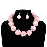 Fashion Large Square Bead Necklace Set #KS2225 - Multiple Colors (PC)
