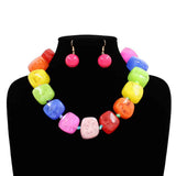 Fashion Large Square Bead Necklace Set #KS2225 - Multiple Colors (PC)