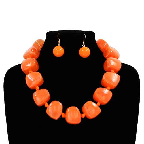 Fashion Large Square Bead Necklace Set #KS2225 - Multiple Colors (PC)