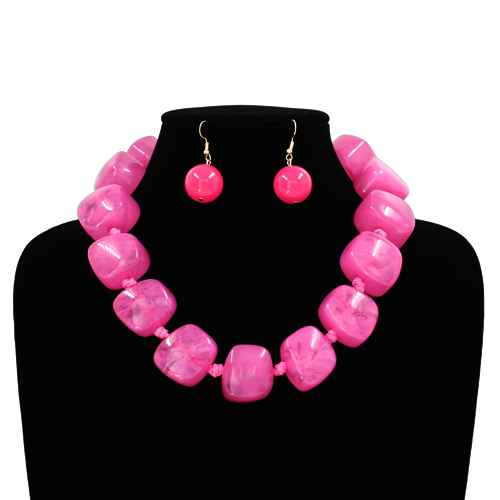 Fashion Large Square Bead Necklace Set #KS2225 - Multiple Colors (PC)