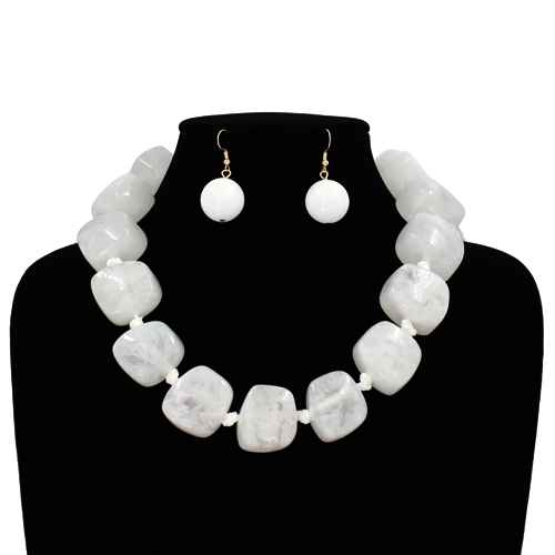 Fashion Large Square Bead Necklace Set #KS2225 - Multiple Colors (PC)
