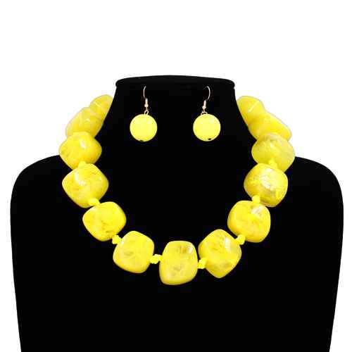 Fashion Large Square Bead Necklace Set #KS2225 - Multiple Colors (PC)