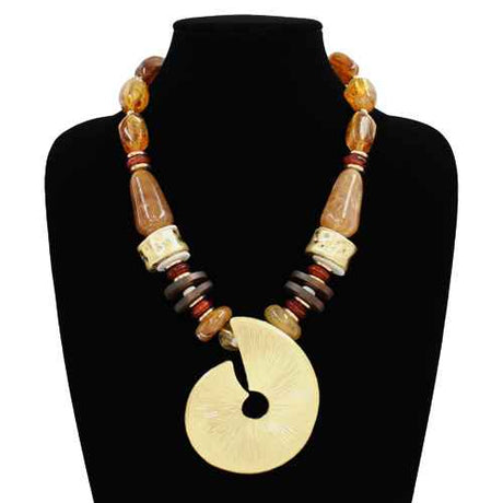 Fashion Circle Pendant Bead Necklace #KS2234 - Multiple Colors (PC)