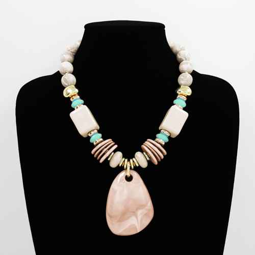 Fashion Marble Pendant Statement Necklace #KS2251IV (PC)