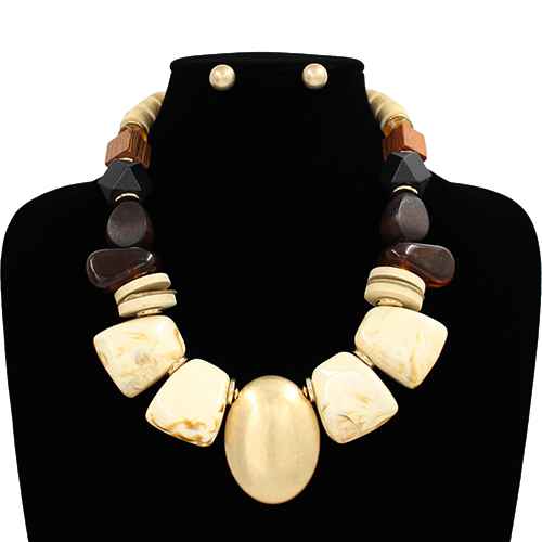 Fashion Large Bead Necklace Set #KS2306GDMLT (PC)