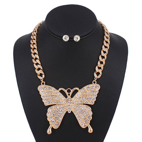 Fashion Rhinestone Butterfly Necklace Set #KS5112GDCLR (PC)