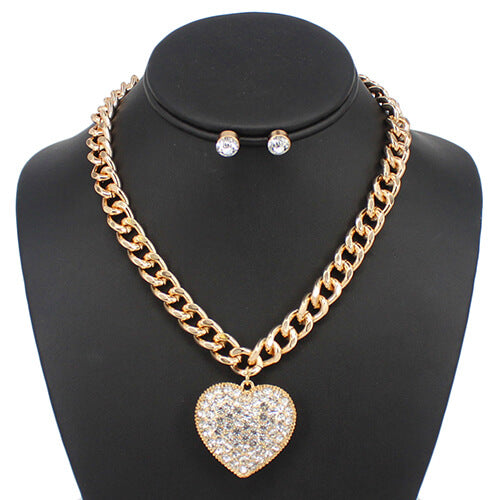 Fashion Rhinestone Heart Necklace Set #KS5176 - Multiple Colors (PC)