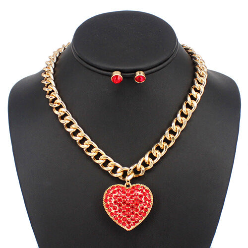 Fashion Rhinestone Heart Necklace Set #KS5176 - Multiple Colors (PC)