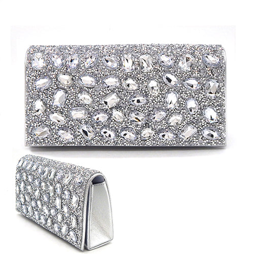 Fashion Clutch Bag Decorated W/Large Stones #LA6231 Silver (PC)