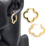 Fashion Clover Shaped Stone Hoop Earrings #LE3274 - Multiple Colors (PC)