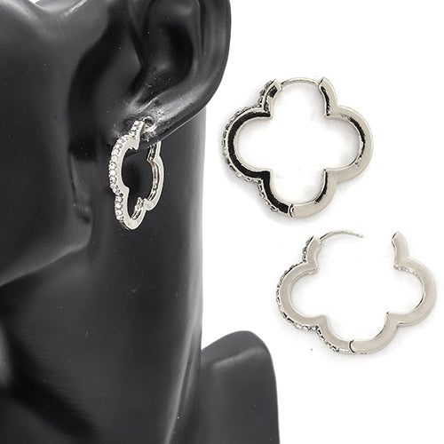 Fashion Clover Shaped Stone Hoop Earrings #LE3274 - Multiple Colors (PC)