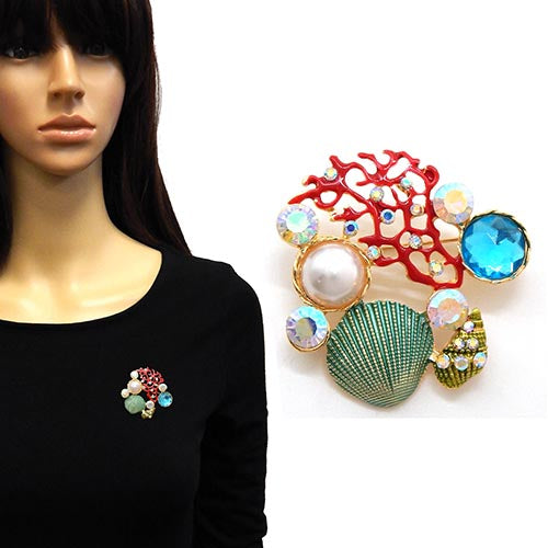 Fashion Sea Life & Pearl Brooch #LM4013GDBLU Gold/Blue (PC)