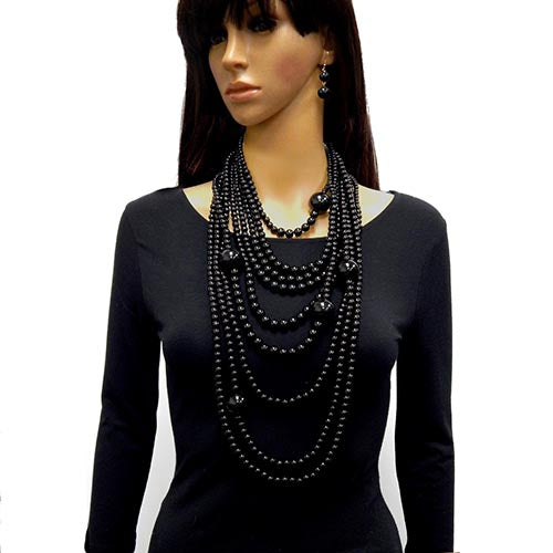 Fashion X-Long Pearl Necklace Set #LS2057 - Multiple Colors (PC)