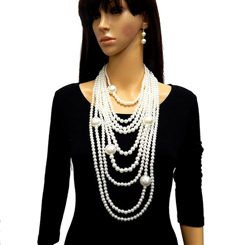 Fashion X-Long Pearl Necklace Set #LS2057 - Multiple Colors (PC)