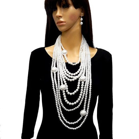 Fashion Pearl Necklace Set #LS2057RDWHT  Silver/White (PC)