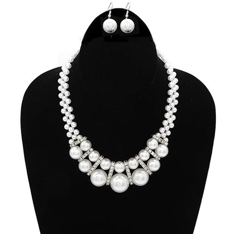 Fashion Double Pearl Necklace Set #LS2059 - Multiple Colors (PC)
