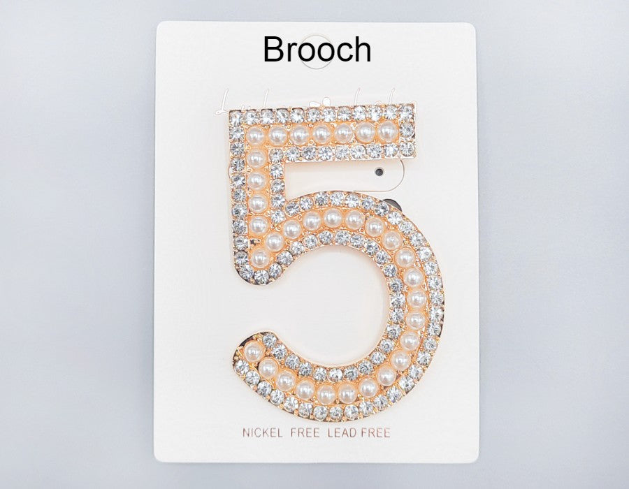Fashion Pearl & Crystal No. 5 Brooch #MBR1018 - Multiple Colors (PC)