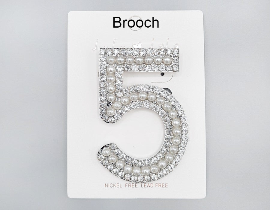 Fashion Pearl & Crystal No. 5 Brooch #MBR1018 - Multiple Colors (PC)