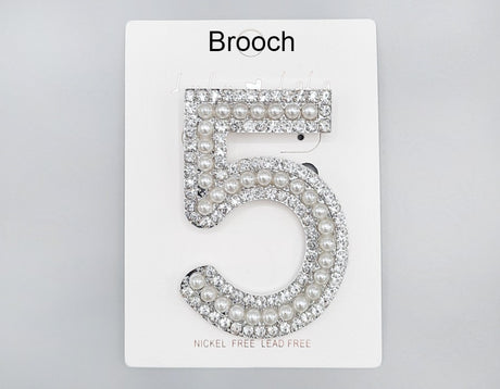 Fashion Pearl & Crystal No. 5 Brooch #MBR1018 - Multiple Colors (PC)