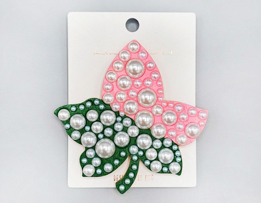 Fashion Leaf Pink & Green Pearl Brooch #MBR1072P (PC)