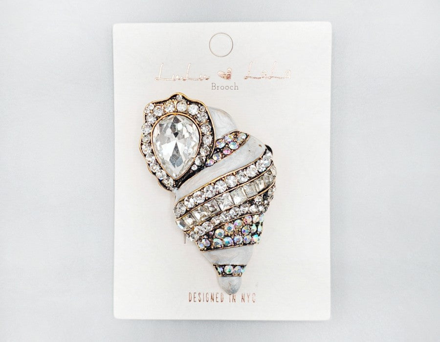 Fashion Seashell Rhinestone Brooch #MBR1084 - Multiple Colors (PC)