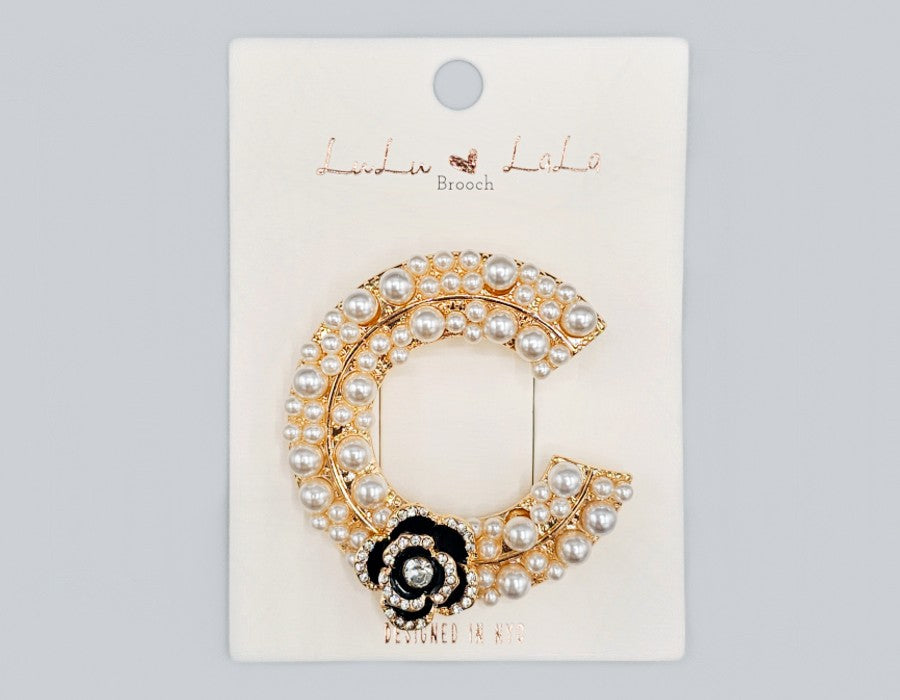 Fashion Pearl Letter C Accent Brooch #MBR1103GD Gold (PC)