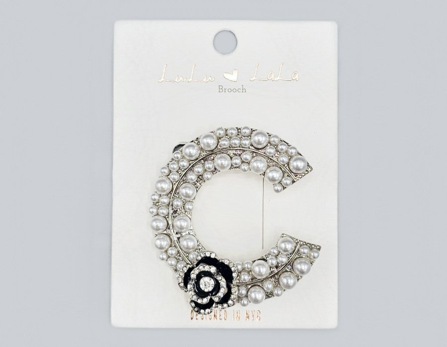 Fashion Pearl Letter C Brooch #MBR1103 - Multiple Colors (PC)