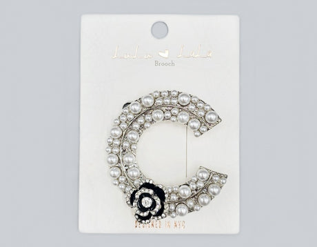 Fashion Pearl Letter C Brooch #MBR1103 - Multiple Colors (PC)