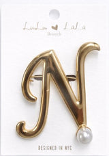 Fashion Pearl Initial Brooch #MBR1115GD (PC)