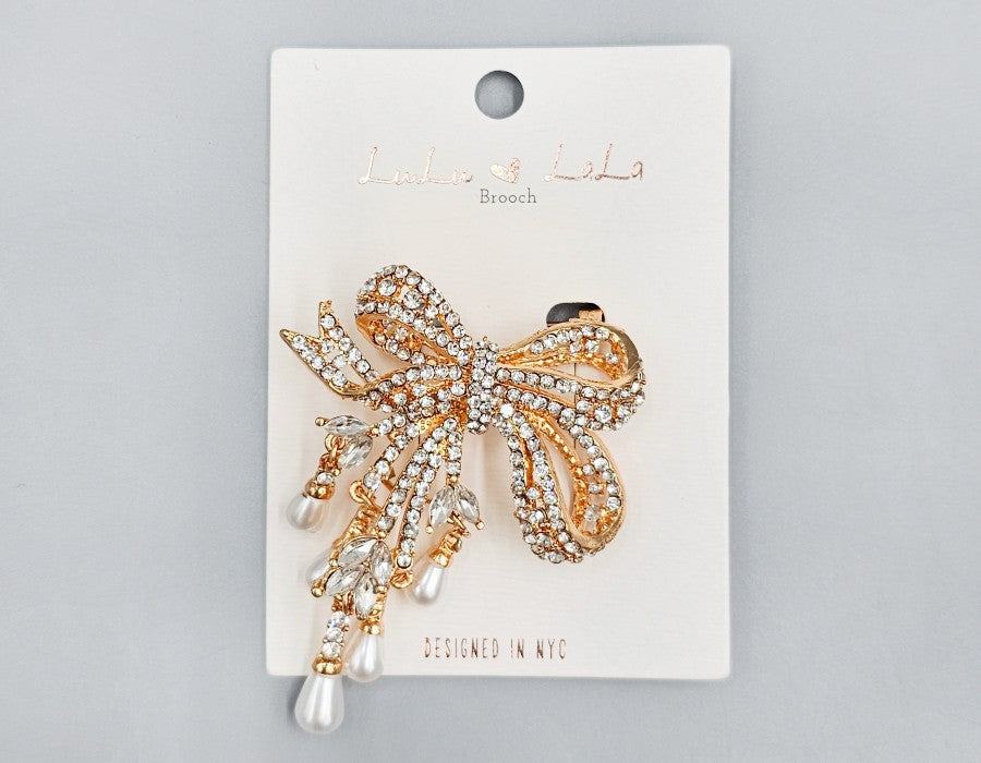 Fashion Dangle Ribbon Stone Brooch #MBR1121 - Multiple Colors (PC)