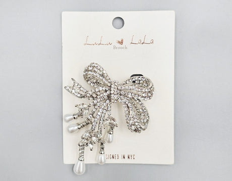 Fashion Dangle Ribbon Stone Brooch #MBR1121 - Multiple Colors (PC)