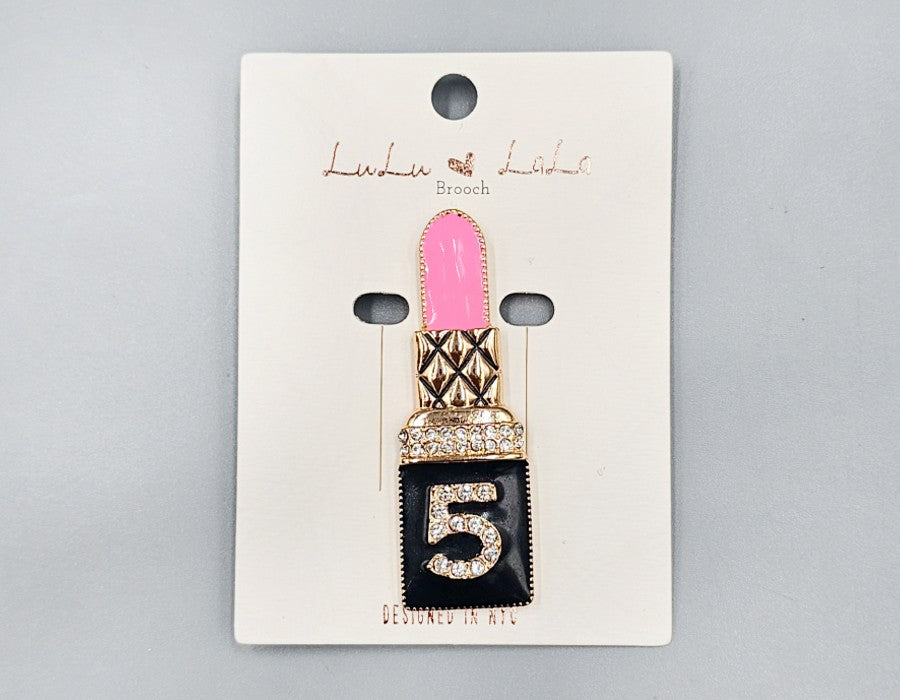 Fashion No 5. Lipstick Stone Brooch #MBR1125 - Multiple Colors (PC)