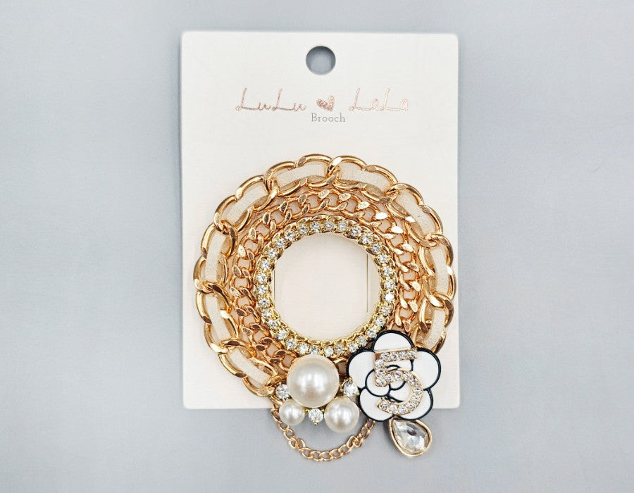 Fashion Chain Floral Pearl Brooch #MBR1127 - Multiple Colors (PC)